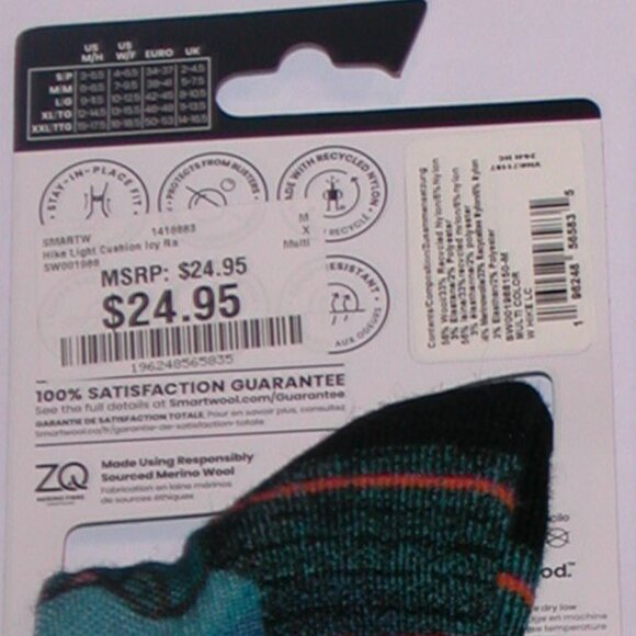 2 Pairs SmartWool Hike Icy Range Print Light Cushion Crew Socks Women's Medium - Picture 6 of 7